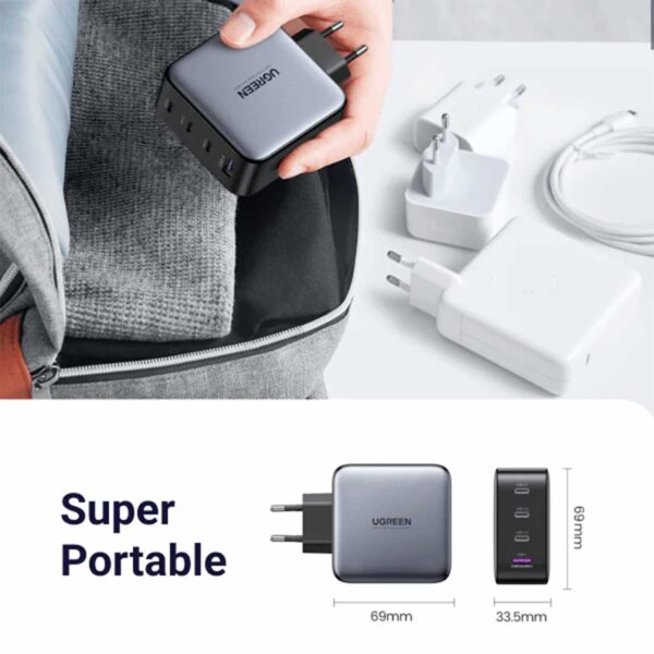 Cargador de carga rápida Ugreen Nexode 100W GaN 3 USB-C + 1 USB-A (40737) - Imagen 3