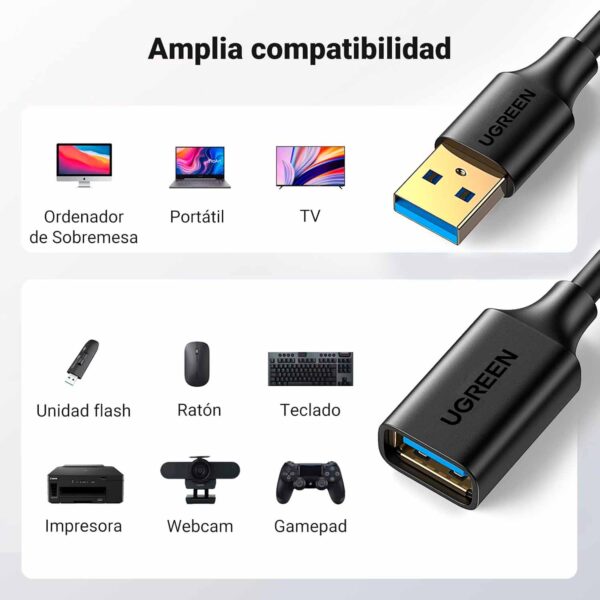 Cable Ugreen Extension USB 3.0 macho/hembra 2M Black|10373 - Imagen 2