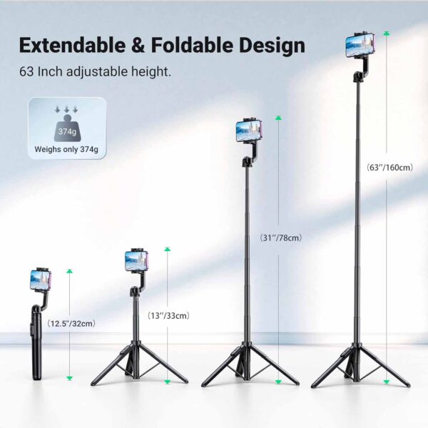 Soporte trípode Ugreen Selfie stick extendible Bluetooth para celular LP586 15062 - Imagen 3