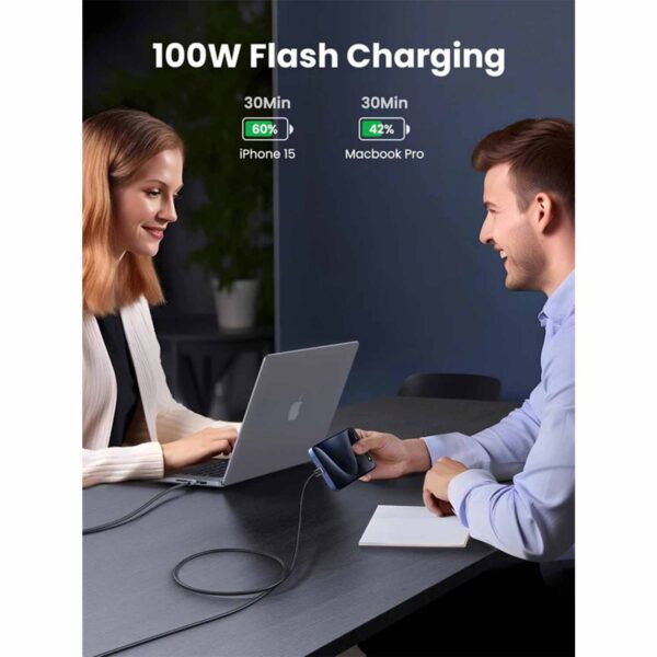 Cable Ugreen de Carga Rápida USB-C a USB-C 100W Space Gray 1M 45063 - Imagen 3