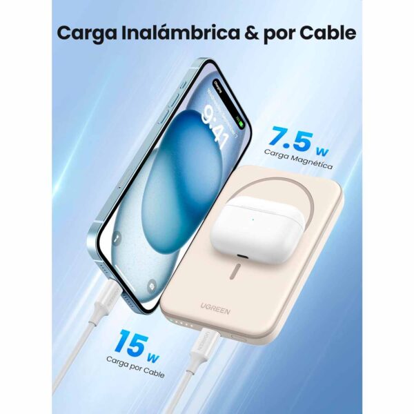 Power Bank Ugreen 5000Mah Magnetic Wireless Beige Pb560 25207 - Imagen 4