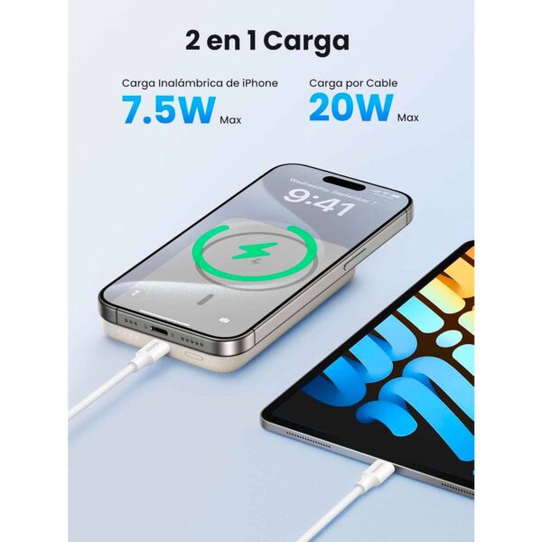 Power Bank Ugreen Nexode 10000Mah Magnetic Wireless 20W Beige Pb760 35341 - Imagen 4