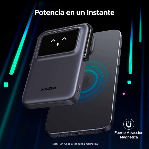 Power Bank Ugreen magnético con carga inalámbrica 5000Mah Negro Pb571 35605B - Imagen 2