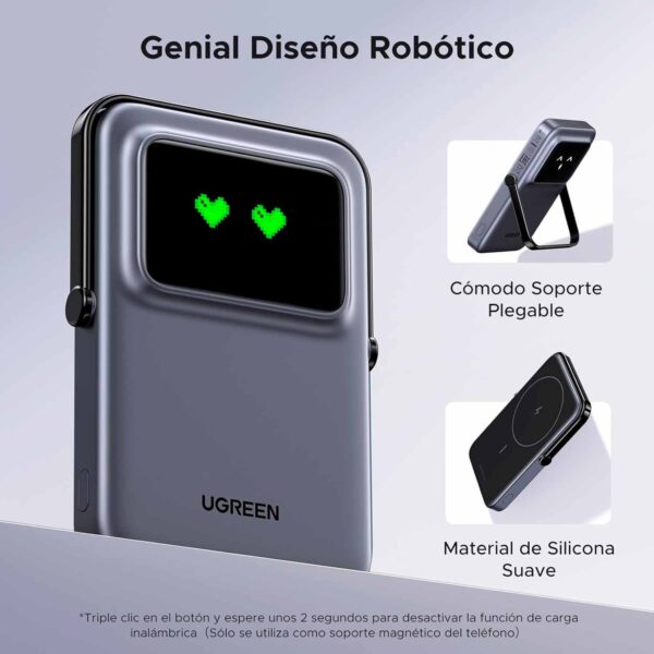 Power Bank Ugreen magnético con carga inalámbrica 5000Mah Negro Pb571 35605B - Imagen 4