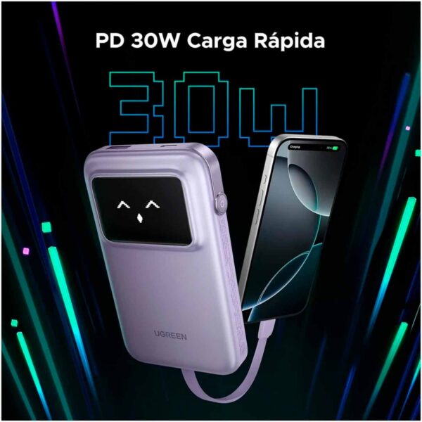 Power Bank Ugreen 10000Mah con Cable USB-C 30W Purple Pb511 35604B - Imagen 2