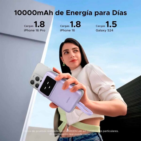 Power Bank Ugreen 10000Mah con Cable USB-C 30W Purple Pb511 35604B - Imagen 5