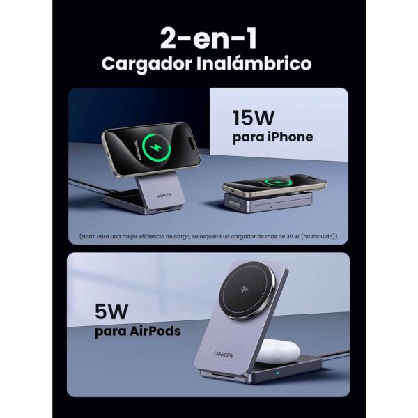 Cargador Ugreen inalámbrico Magsafe 2 en 1 15W 45023 - Imagen 3