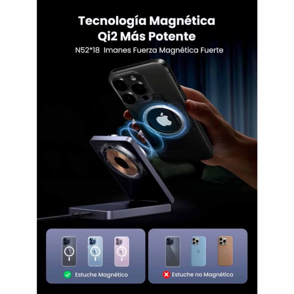 Cargador Ugreen inalámbrico Magsafe 2 en 1 15W 45023 - Imagen 5