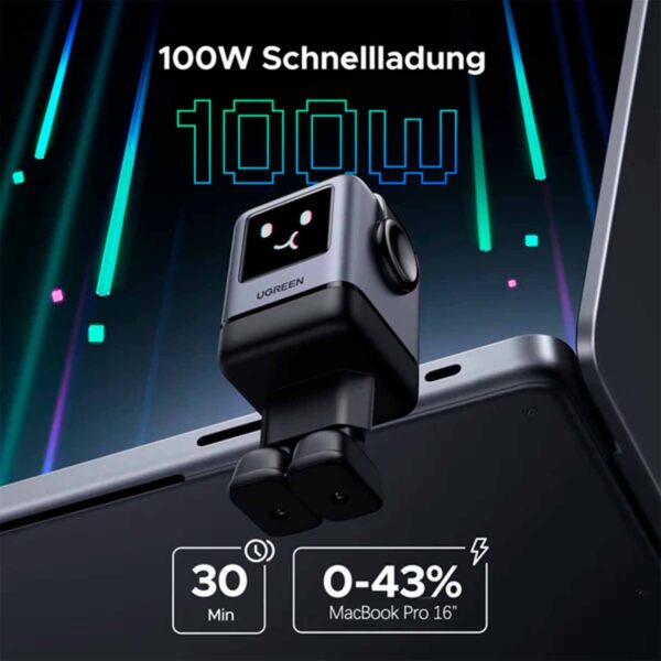 Cargador Ugreen Robot 100 Watts Tipo C Pantalla Led Carga Rapida Negro X688 45514B - Imagen 2