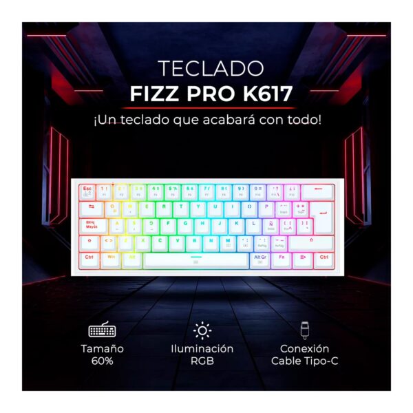 Combo Redragon S143 Teclado K617Rgb Fizz Sp (Español Cableado) + Mouse M724 White - Imagen 3