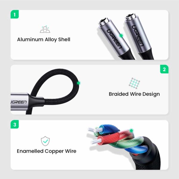 Cable de Audio USB-C a 3.5mm x2 Hembra Ugreen 25cm AV144 30732 Negro - Imagen 6