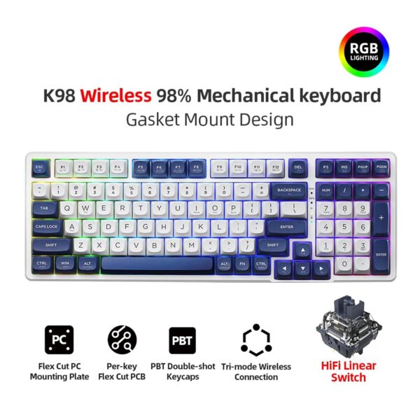Teclado Gamer Thunderobot Mecanico Con Cable K98 SP Blue Switch Outemu Red Led-RGB - Imagen 2