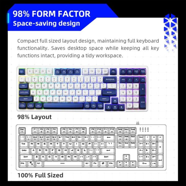 Teclado Gamer Thunderobot Mecanico Con Cable K98 SP Blue Switch Outemu Red Led-RGB - Imagen 3