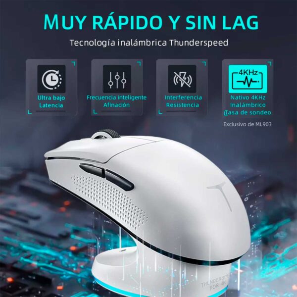Mouse Gamer Thunderobot ML903 Mini Inalambrico BT/Nearlink 30k DPI Blanco - Imagen 5
