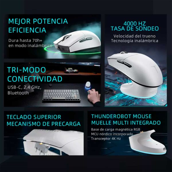 Mouse Gamer Thunderobot ML903 Mini Inalambrico BT/Nearlink 30k DPI Blanco - Imagen 6