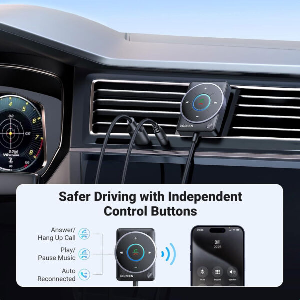 Adaptador Bluetooth 5.4 para Automovil con Cancelacion De Ruido Ugreen 35002 - Imagen 5