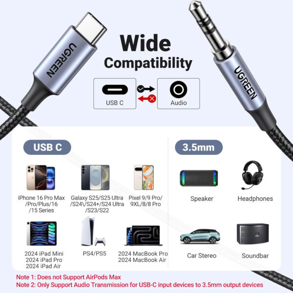 Cable De Audio USB C a 3.5mm Macho Ugreen 1 Metro 30633 - Imagen 3