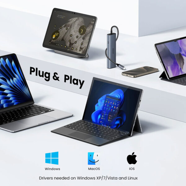 Hub Ugreen USB-C 6 Puertos 2 USB-C 2 USB-A RJ45 45320 Gris - Imagen 4