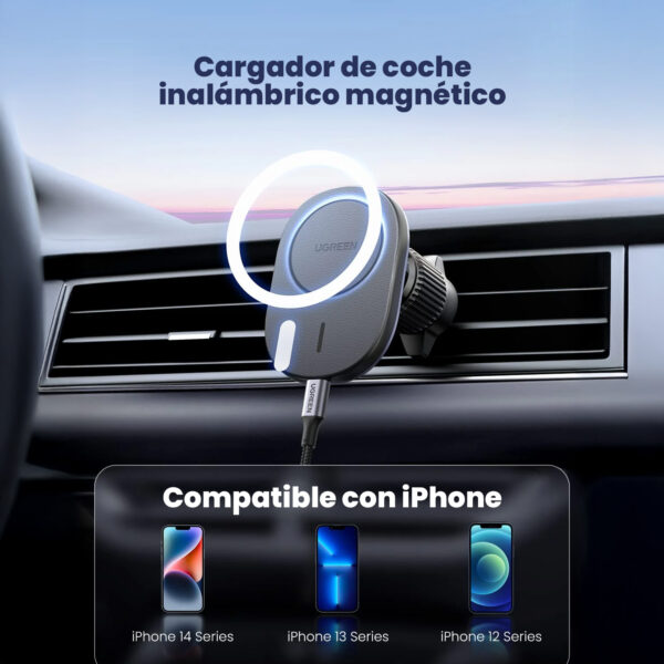 Cargador Magnetico para Carro Ugreen iPhone 15 Magsafe Soporte Giro CD345 25925 Negro - Imagen 2