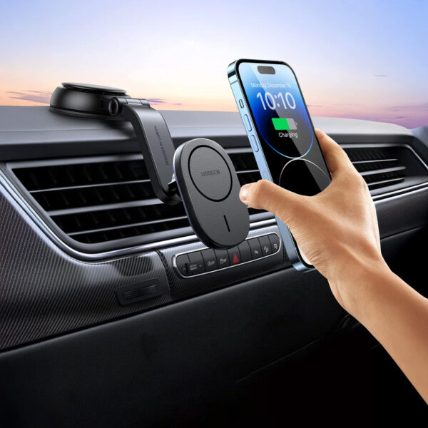 Cargador Magnetico para Carro Ugreen iPhone 15 Magsafe Soporte Giro CD345 25925 Negro - Imagen 5