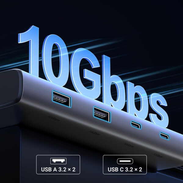 Hub Ugreen 8 en 1 USB-C a 2xHDMI DP 2xUSB-C 3.2 2xUSB-A 3.2 PD 100w 35625 Gris - Imagen 4