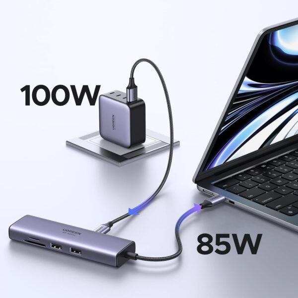Hub Ugreen 7 en 1 2*HDMI 2*USB-A 3.0 2*USB-A 2.0 100W PD CM498 35897 Gris - Imagen 4