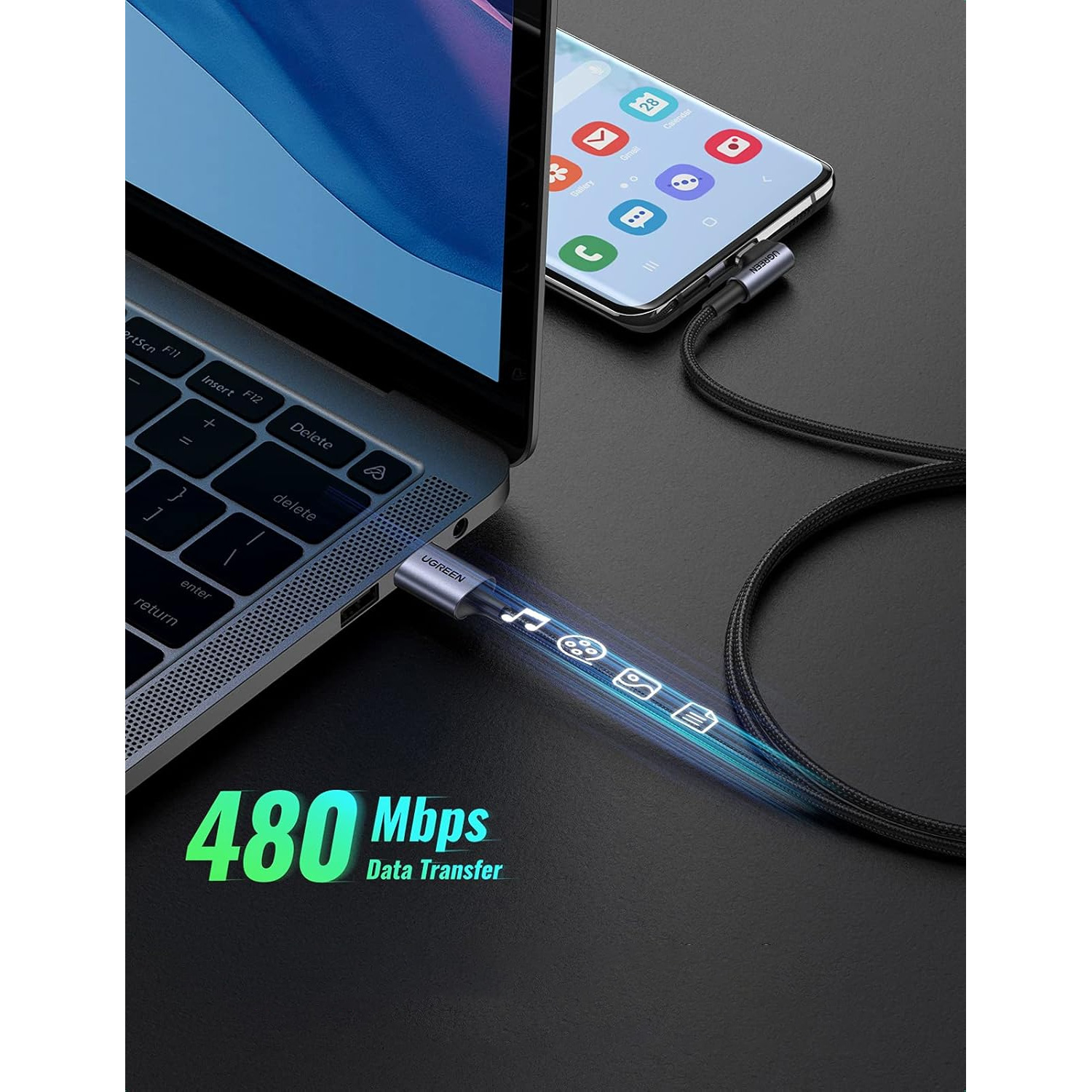 Cable Ugreen 1m USB-C angulo 90° 18W Carga Rapida 3A US284 50941 Negro - Imagen 4