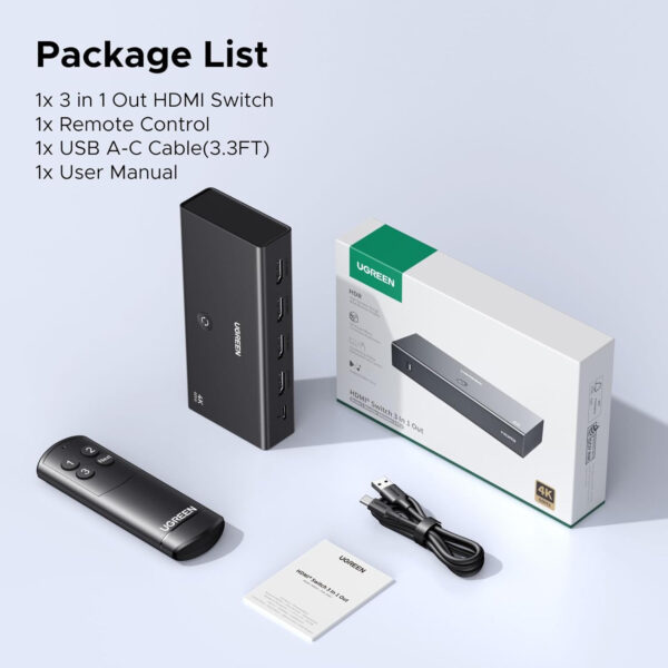 Switch Ugreen HDMI 3-en-1 4K 30Hz 40234 Negro - Imagen 5