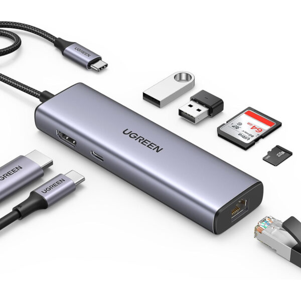 Hub Ugreen 7 en 1 USB-C Dual HDMI 4K@60Hz 100W PD 4x USB-A/C 10Gbps Gris CM498-45379 - Imagen 2