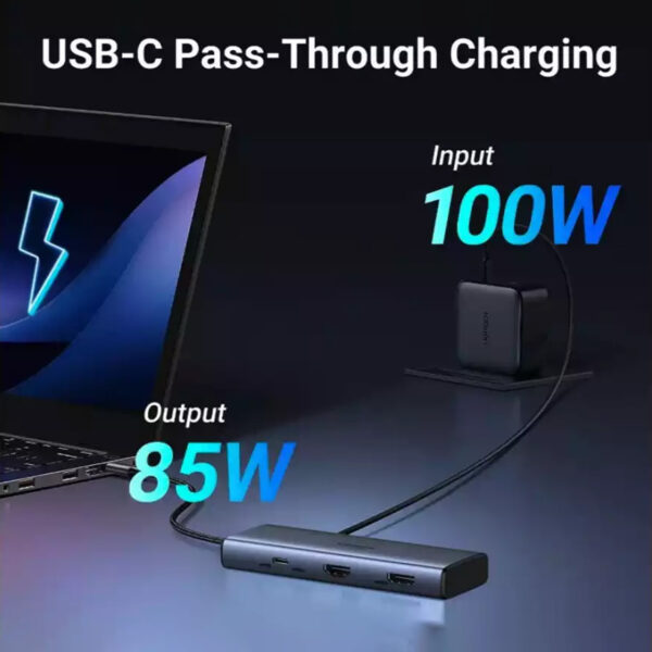 Hub Ugreen 7 en 1 USB-C Dual HDMI 4K@60Hz 100W PD 4x USB-A/C 10Gbps Gris CM498-45379 - Imagen 4