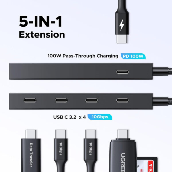 Hub Ugreen 5 en 1 USB-C a 4x USB-C 3.2 PD 100W Negro CM806-55334 - Imagen 2