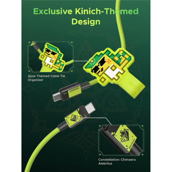 Cable Ugreen USB-C a USB-C 5A/100W Carga Rapida Genshin Impact 1m Verde L512-45063GI - Imagen 3