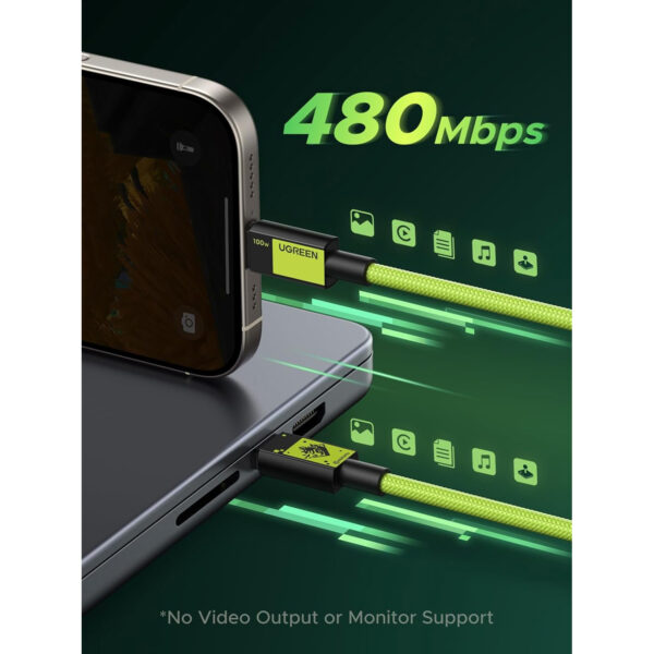 Cable Ugreen USB-C a USB-C 5A/100W Carga Rapida Genshin Impact 1m Verde L512-45063GI - Imagen 6