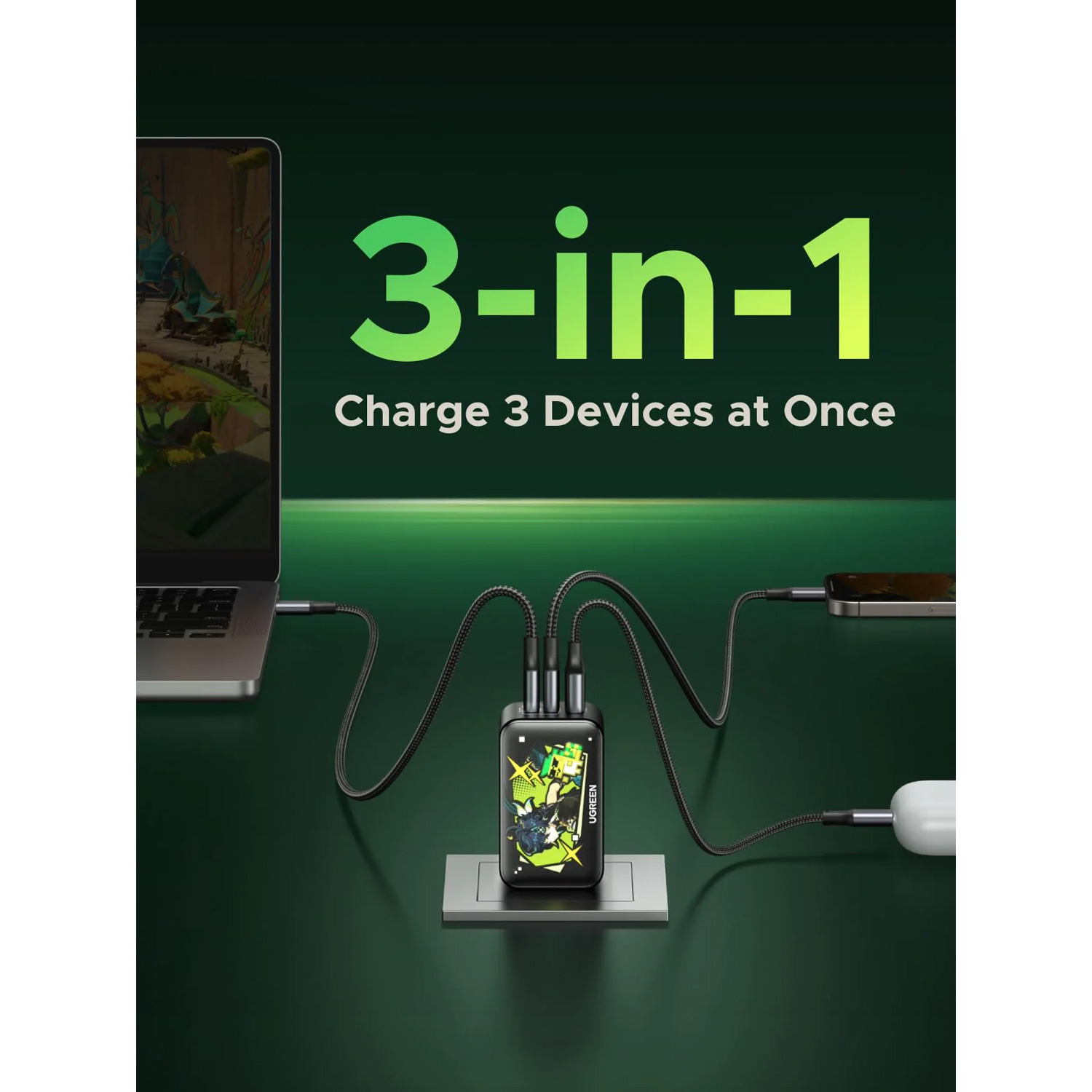 Cargador Rapido Ugreen GaN 65W 3 Puertos Edicion Genshin Impact Negro CD244-10334GI - Imagen 4