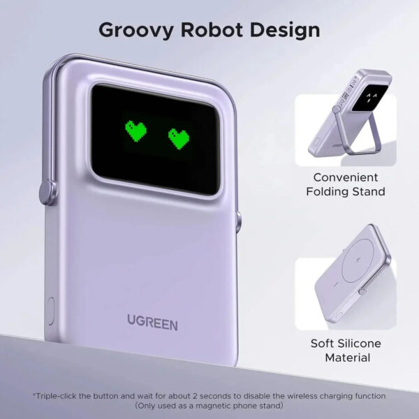 Power Bank Ugreen Inalambrico Magnetico Robot 5000mAh 20W Morado 35606 - Imagen 4