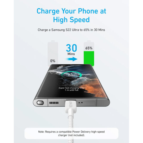 Cable Anker A81F7H21 USB-C a USB-C 3m Blanco - Imagen 5