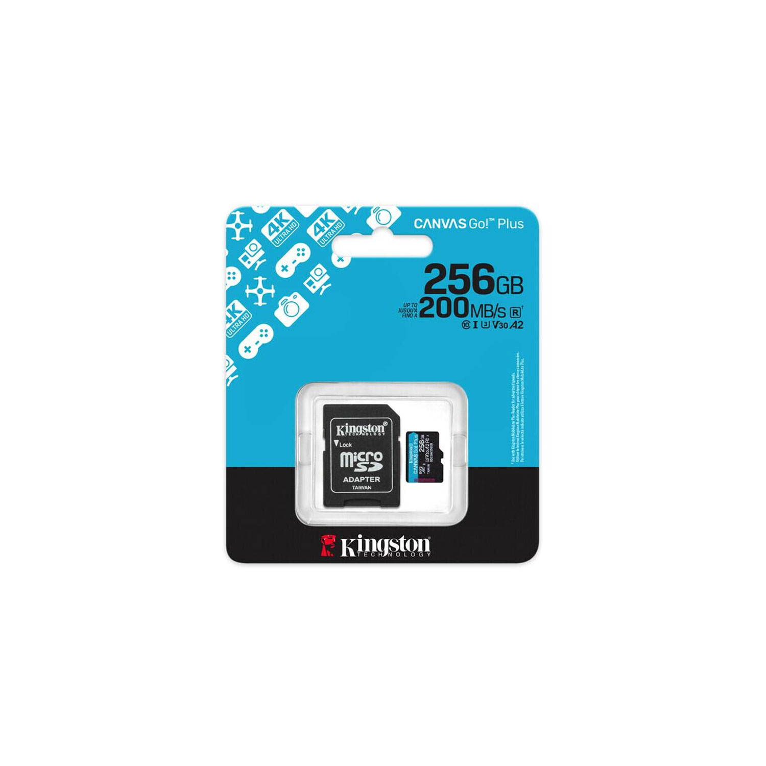 Tarjeta MicroSD Kingston 256GB Canvas Go Plus Gen 4 200Mbps A2 U3