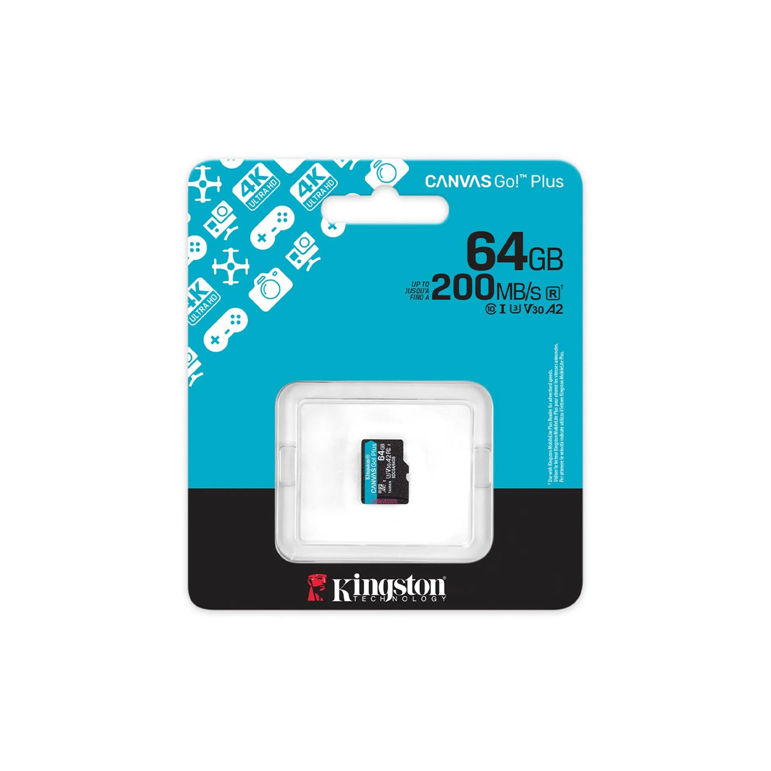 Tarjeta MicroSD Kingston 64GB Canvas Go Plus Gen 4 200Mbps A2 U3