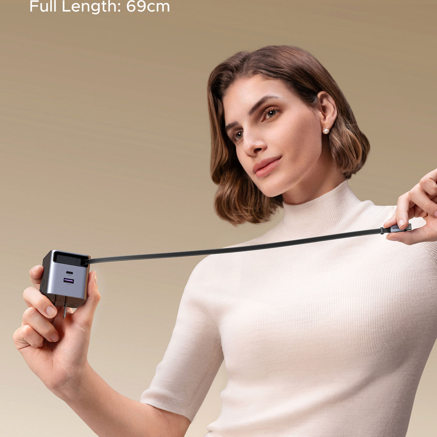 Cargador Ugreen 65W Gan Con Cable Retractil USB-C Carga Rapida X615-65824 Gris - Imagen 2