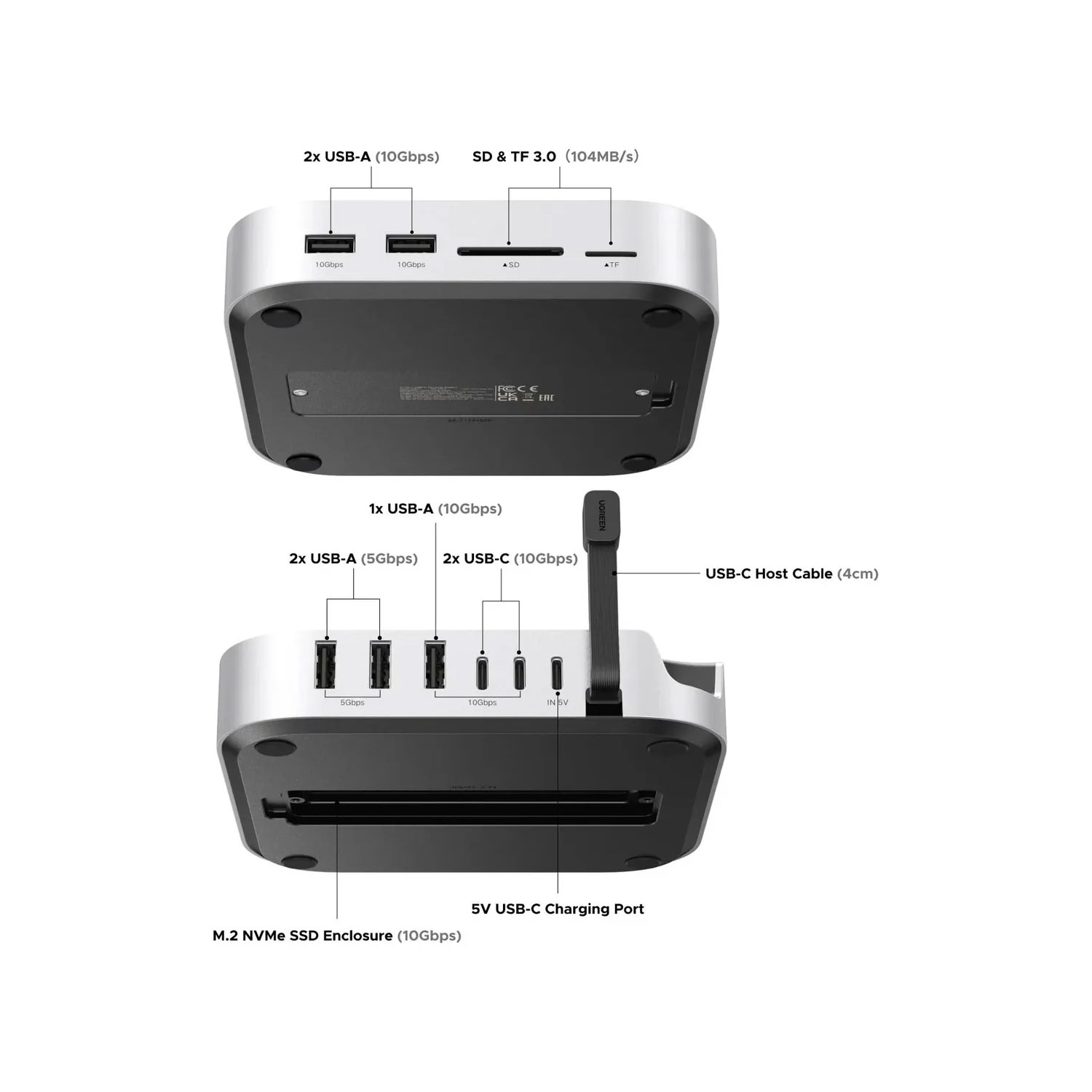 Docking Ugreen Mac Mini M4 USB-C 8 en 1 SSD NVMe 10Gbps CM841-65487 Blanco - Imagen 3
