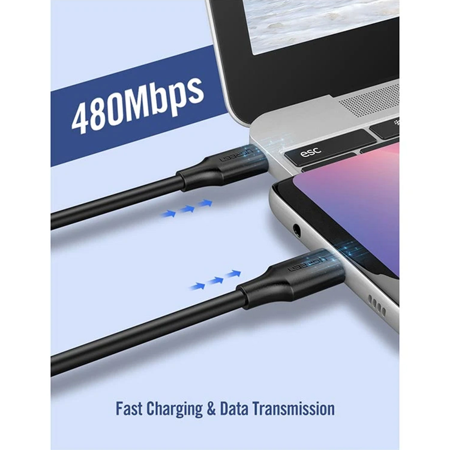 Cable Ugreen USB 2.0 Type-C a Type-C 1.5M 60W Negro US286 50998 - Imagen 3