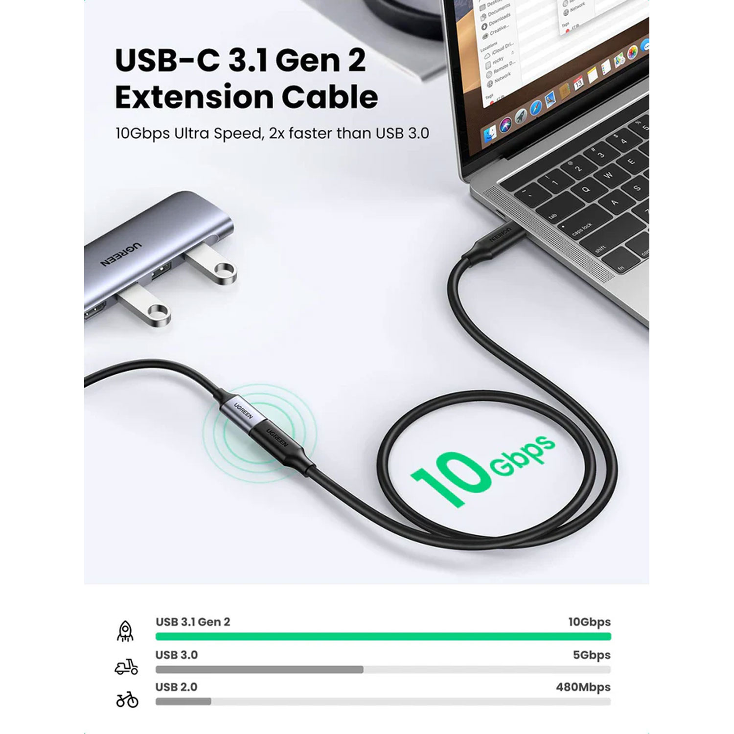 Cable Extensor Ugreen USB-C/M a USB-C/H Gen2 1M Negro US353 10387 - Imagen 2
