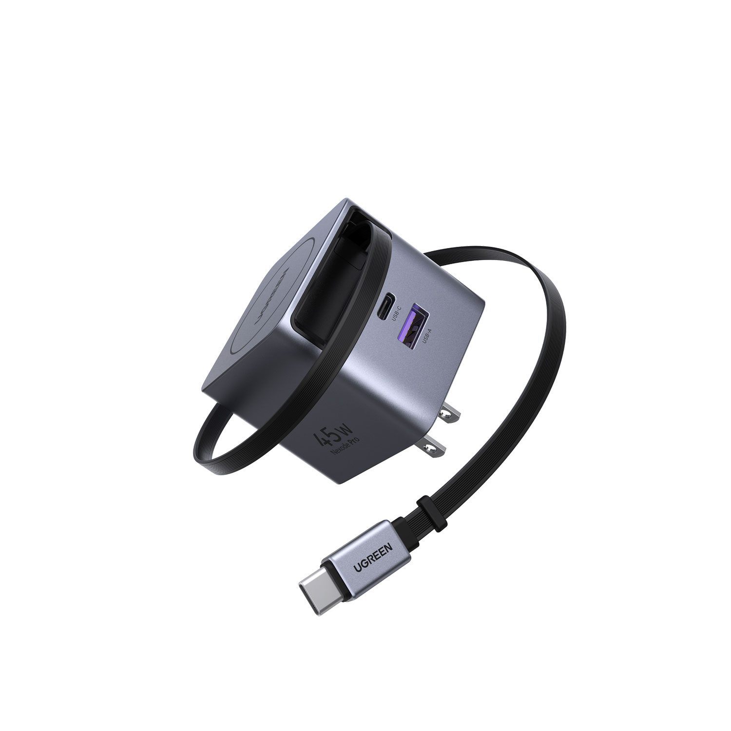 Cargador Ugreen 45W GaN con Cable Retráctil Gris X614 65821 - Imagen 2