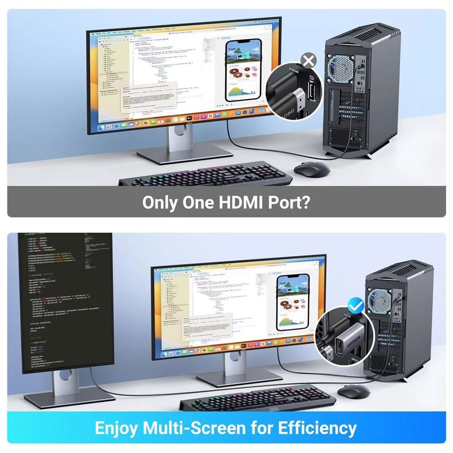 Adaptador Ugreen DisplayPort a HDMI Pack x2 4K Aluminio 55935 - Imagen 5