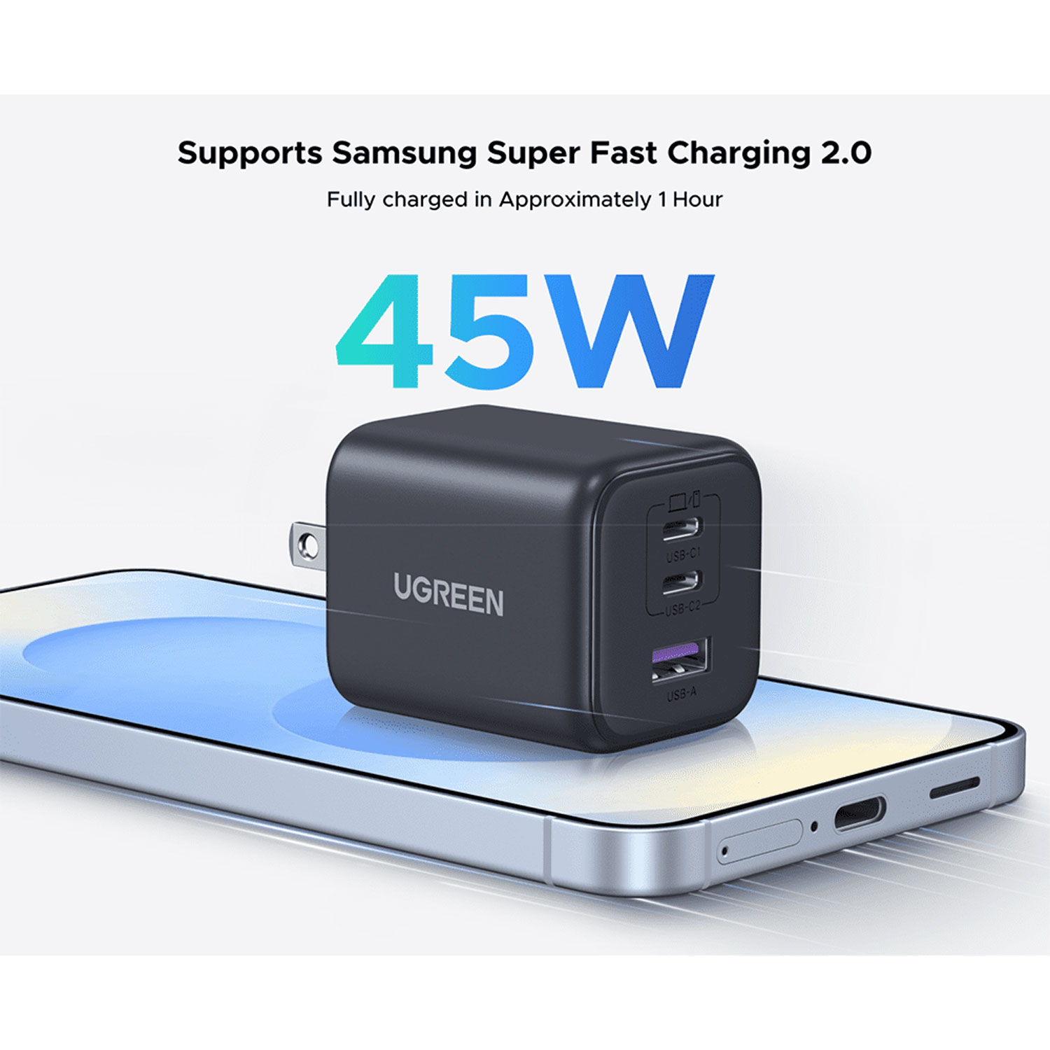 Cargador Ugreen 45W GaN 3 Puertos USB-C US 65155B - Imagen 2