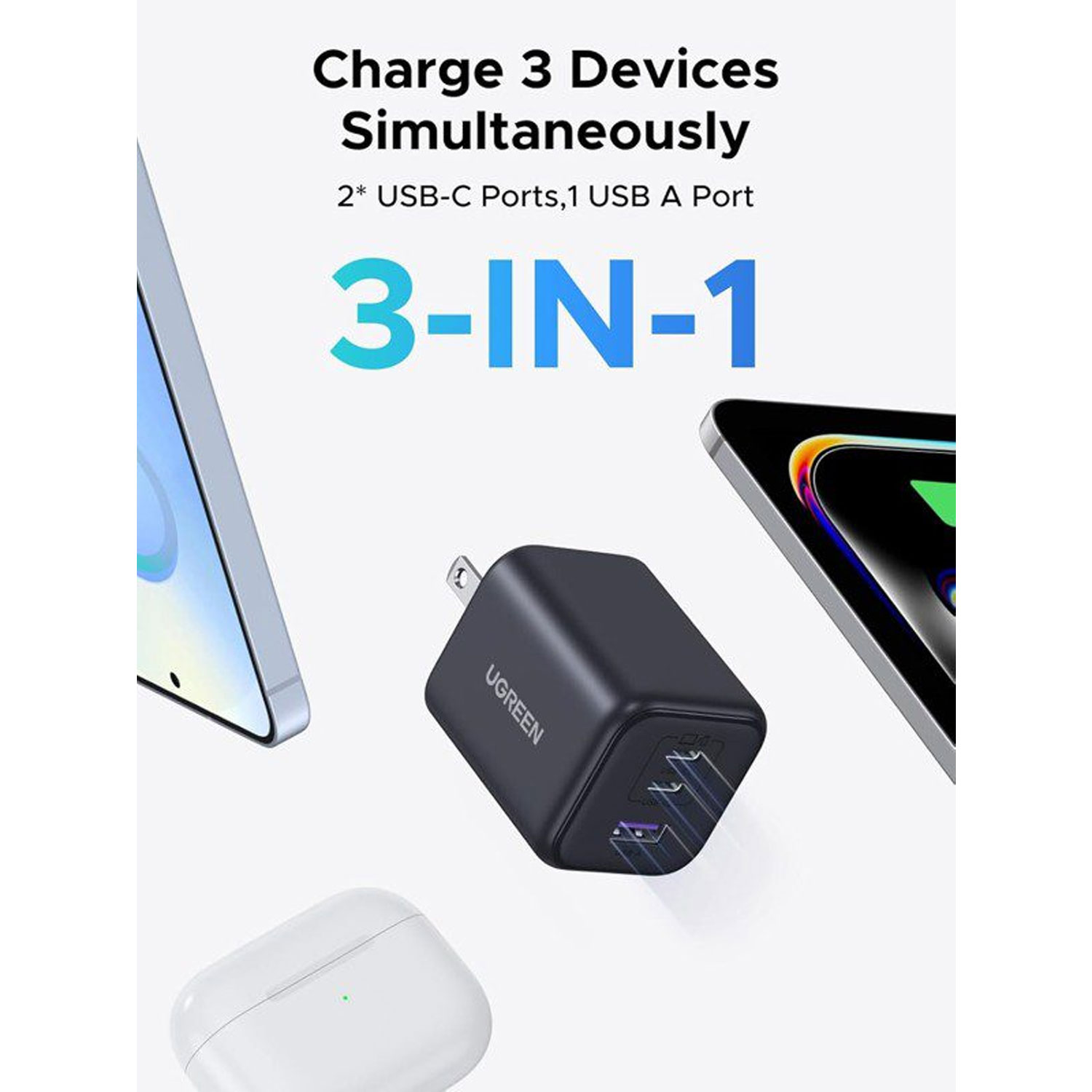 Cargador Ugreen 45W GaN 3 Puertos USB-C US 65155B - Imagen 6