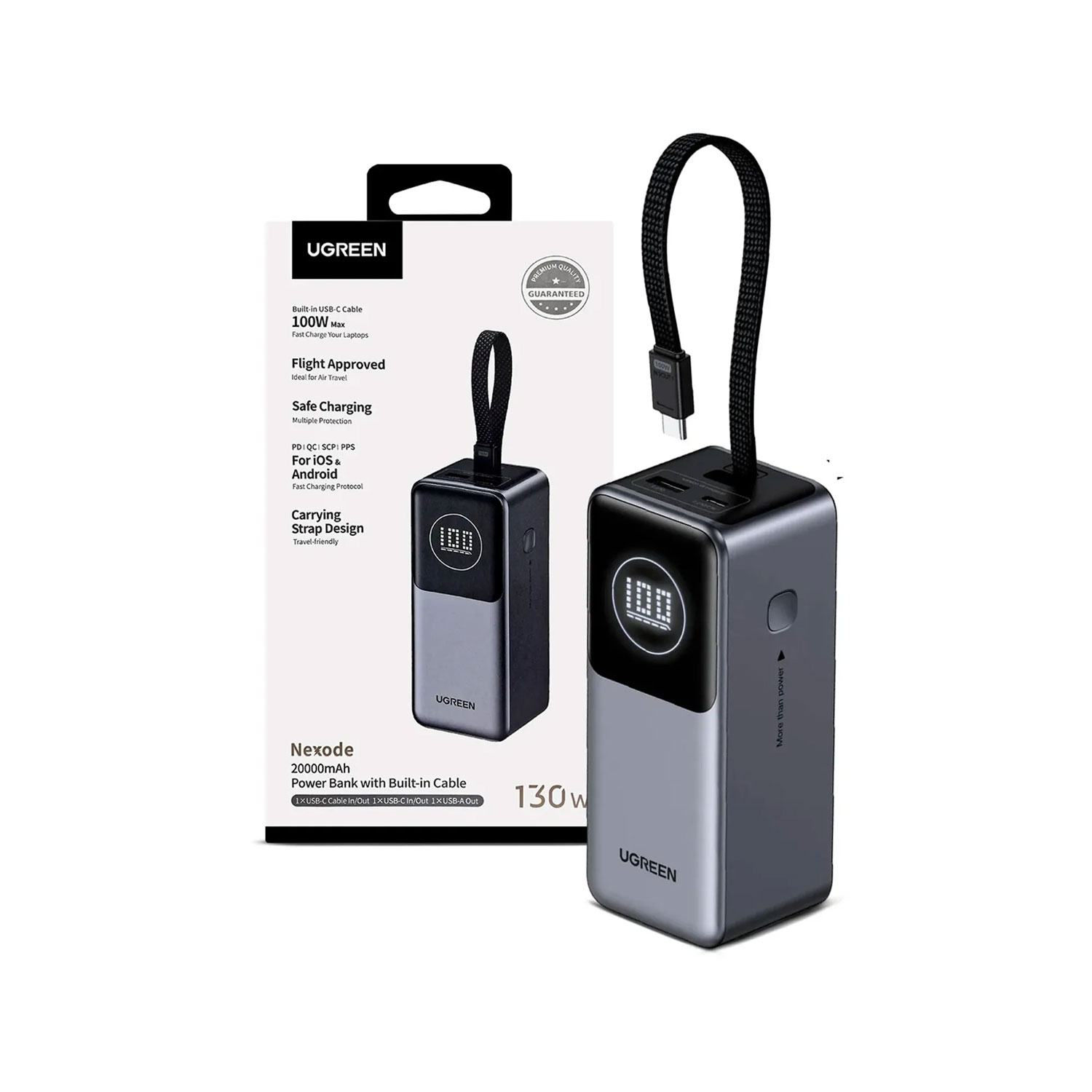 Power Bank Ugreen 130W 20000 mAh con Cable Integrado 55365B - Imagen 2