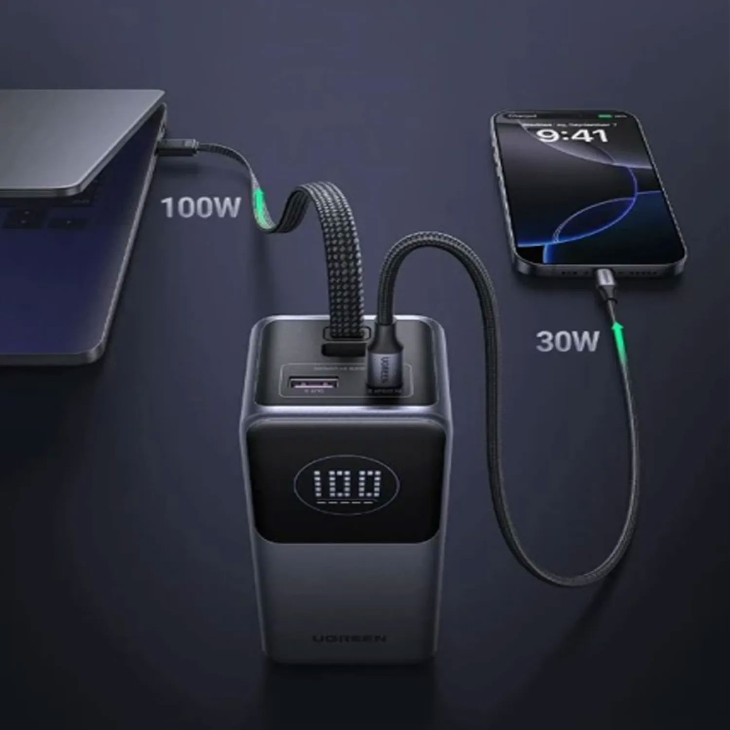 Power Bank Ugreen 130W 20000 mAh con Cable Integrado 55365B - Imagen 5