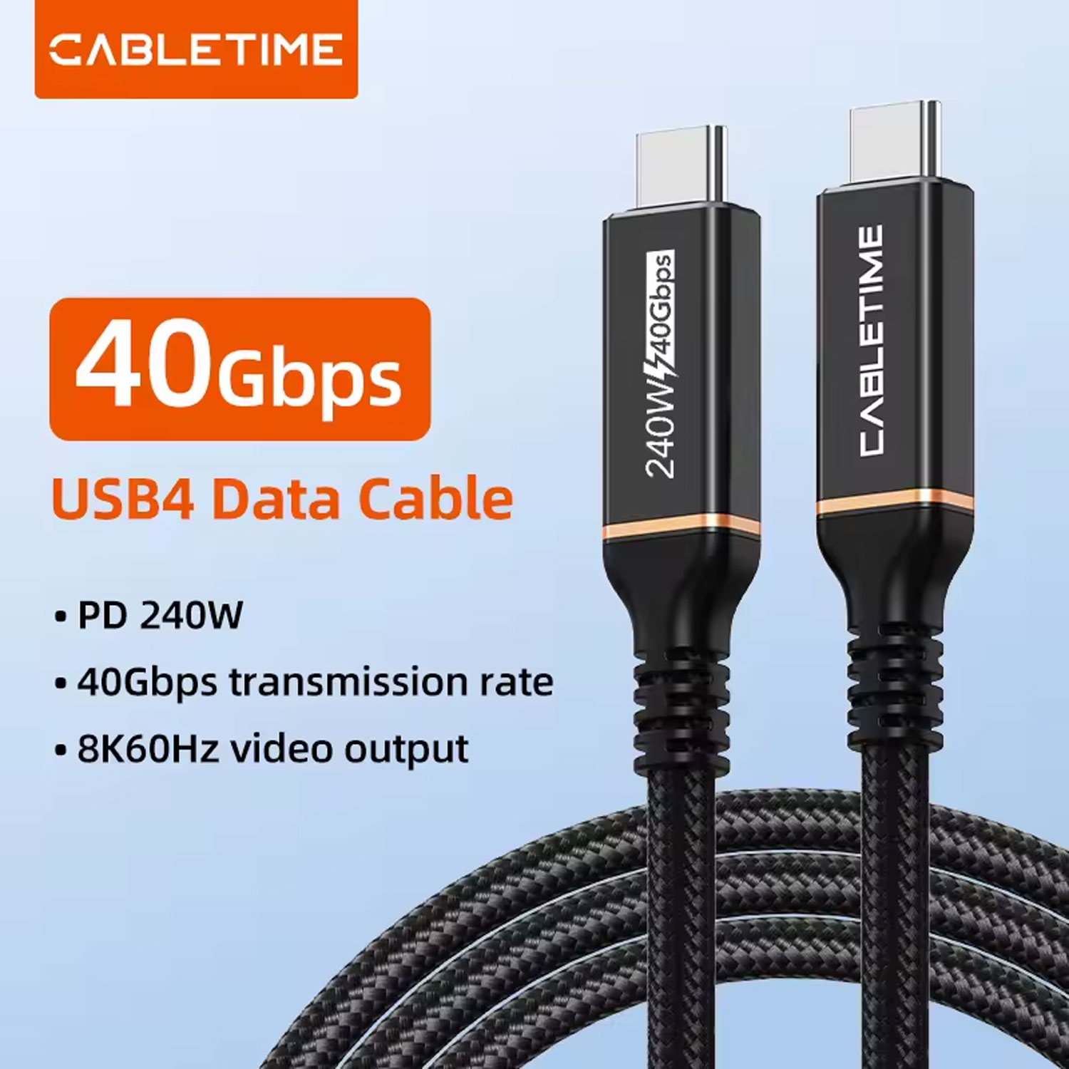 Cable Cabletime Cu40H Usb-C 4.0 40Gbps 100W 1M - Imagen 2