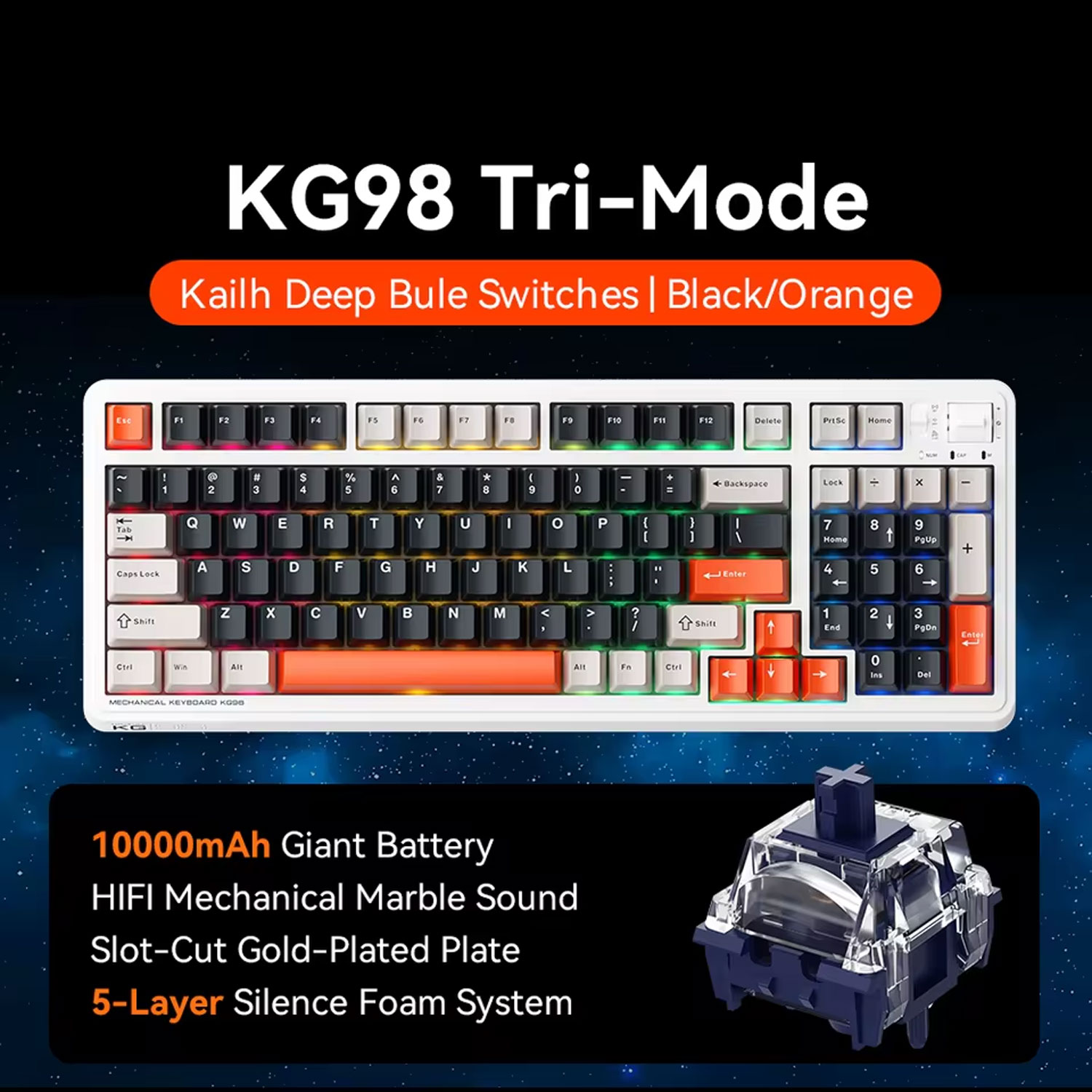 Teclado Gaming Machenike Kg98 Bt Ingles Naranja - Imagen 4